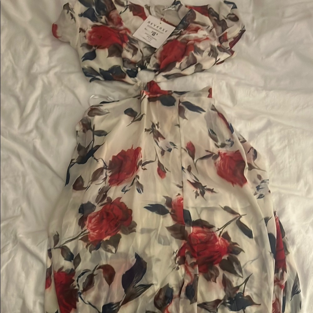 Floral Maxi Dress with Red  Roses